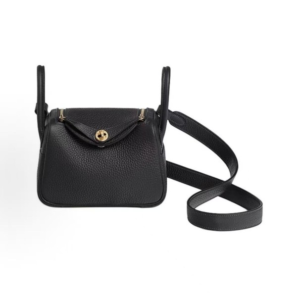 HERMES Lindy 12 Second Generation Gold Buckle Handbag 12 Women\'s Black